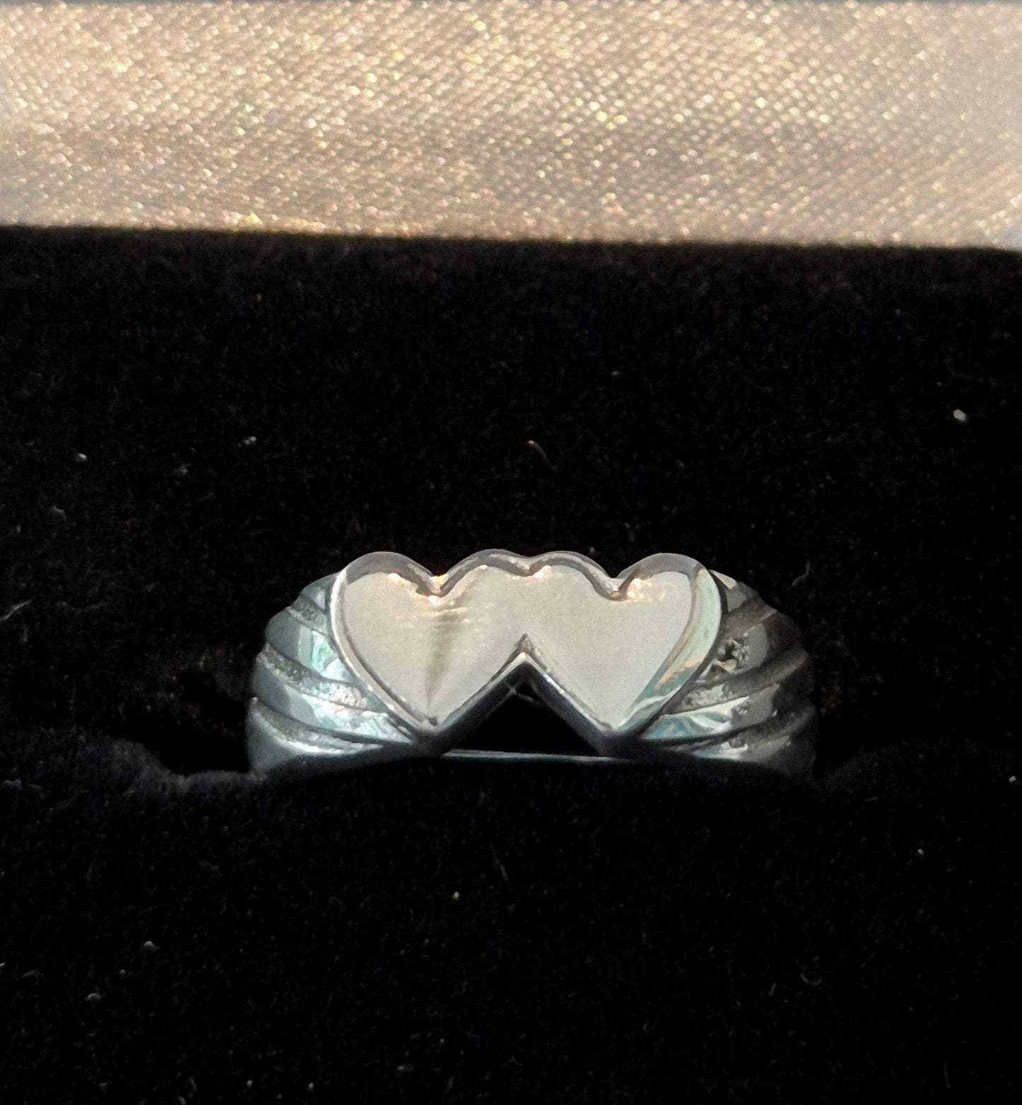 Double heart silver ring